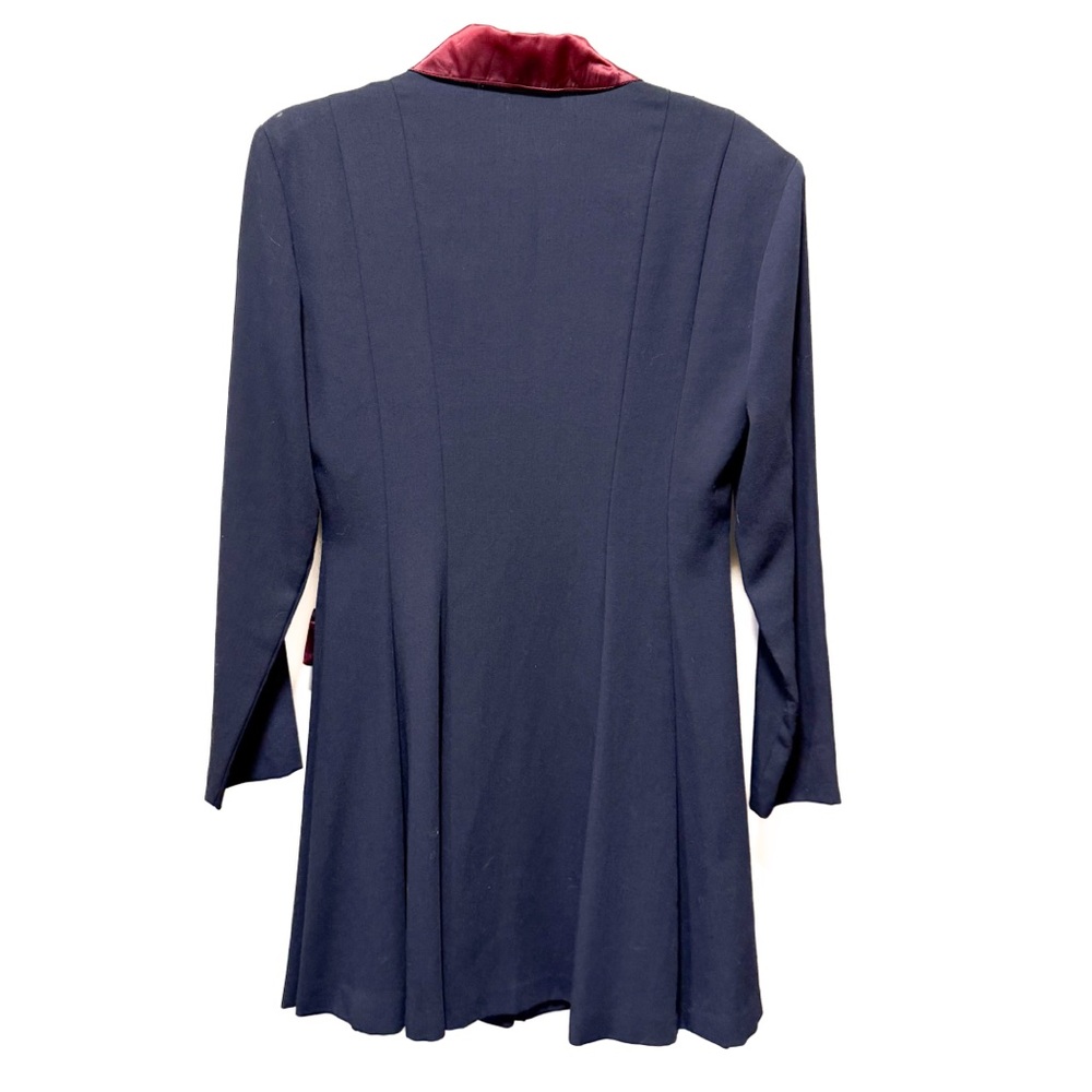 Vintage Le Chateau Navy Blue Mini Dress Satin Trim Pleated Coat Dress Size 7 - Picture 3 of 10